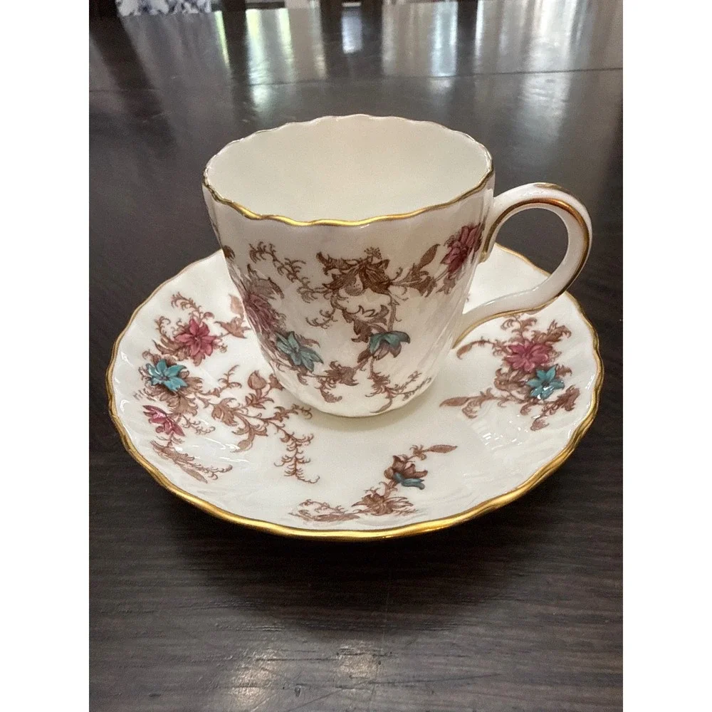 Minton Ancestral S-376 Bone China Teacup‎ and Saucer Set Gold Trim Made England